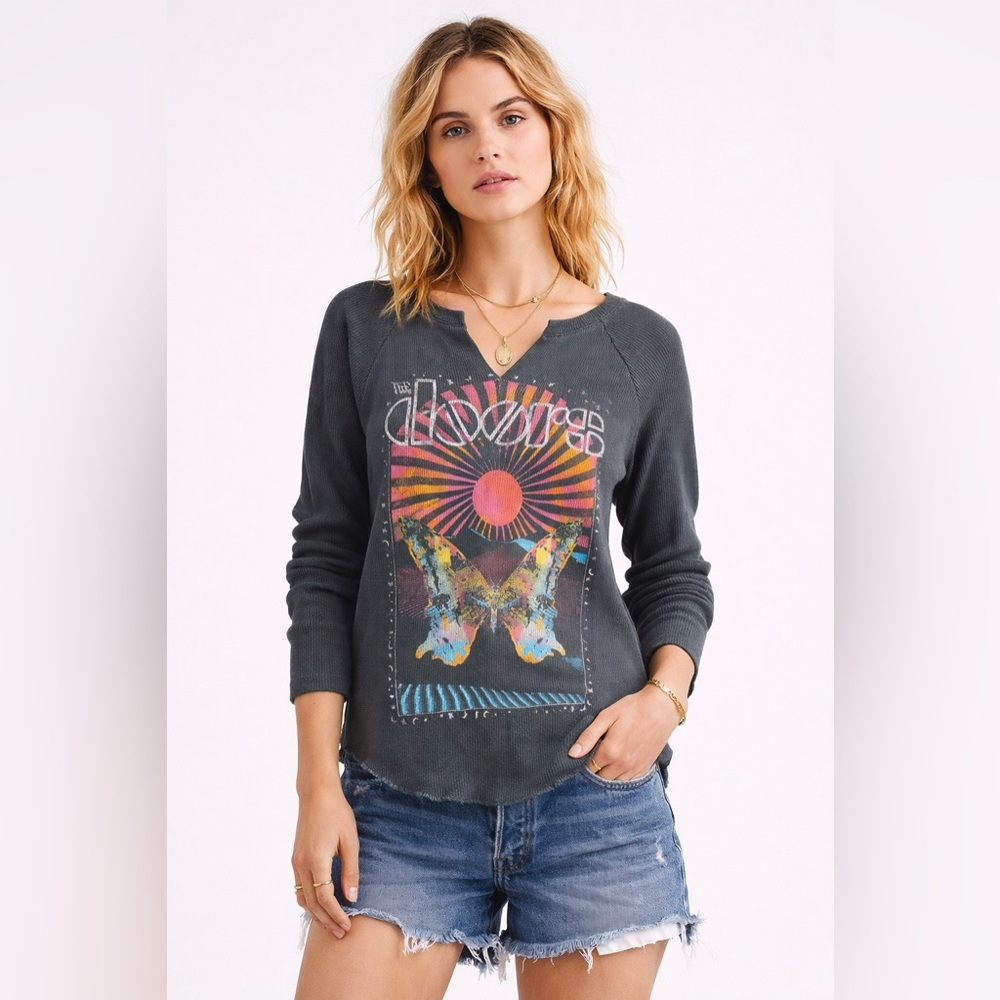 Free People Daydreamer Waffle Knit Top in Dark Gray